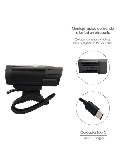 Luz Led Frontal Para Bicicleta / Patinete 400 Lumenes (5 Modos) Bateria Recargable USB