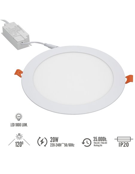 Downlight Led Empotrar 20 Watt 1800 Lumenes 3000K