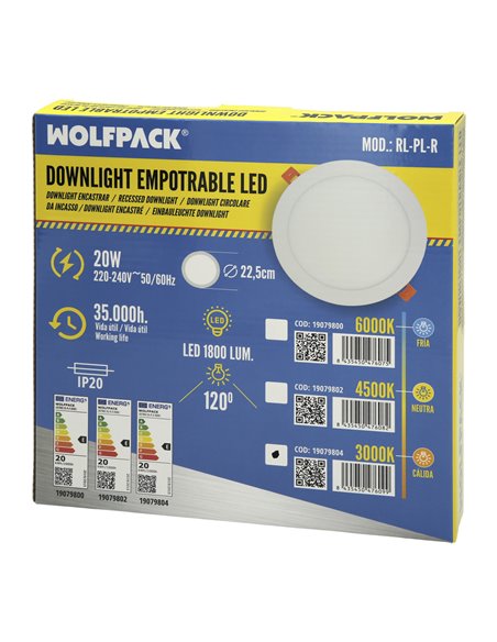 Downlight Led Empotrar 20 Watt 1800 Lumenes 3000K