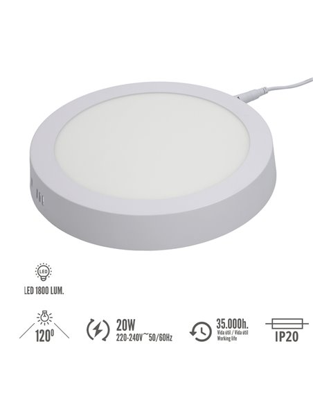 Downlight Superficie Led 20 Watt 1800 Lumenes 6000K