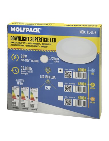 Downlight Superficie Led 20 Watt 1800 Lumenes 6000K