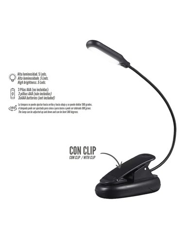 Linterna Led De Mesa, Lectura, Partituras Con Clip A Pilas