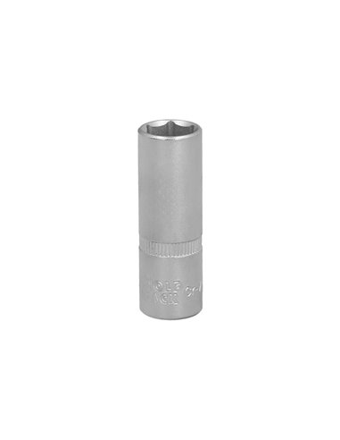Llave Vaso 1/4" Hexagonal Larga 12 mm. Perfil de 6 caras. Acero Cromo Vanadio, Aristas Redondas