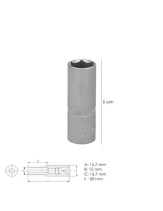 Llave Vaso 1/4" Hexagonal Larga 12 mm. Perfil de 6 caras. Acero Cromo Vanadio, Aristas Redondas 2