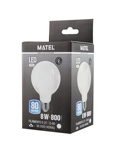 Bombilla LED Filamento Matel E27 G80 8W Fría Opal