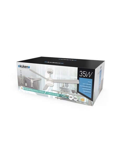 Ventilador de Techo DC Regulable Blanco LED 3 Aspas 132cm Kuken