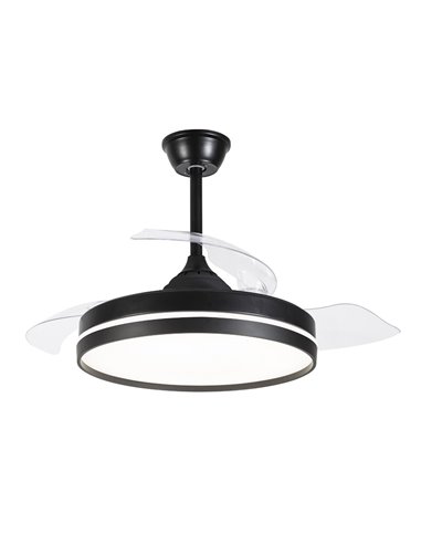 Ventilador de Techo DC Negro con Luz LED y 3 Aspas Retráctiles