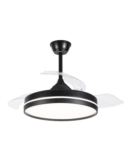Ventilador de Techo DC Negro con Luz LED y 3 Aspas Retráctiles