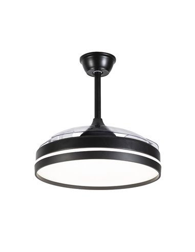 Ventilador de Techo DC Negro con Luz LED y 3 Aspas Retráctiles