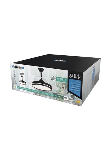 Ventilador de Techo DC Negro con Luz LED y 3 Aspas Retráctiles