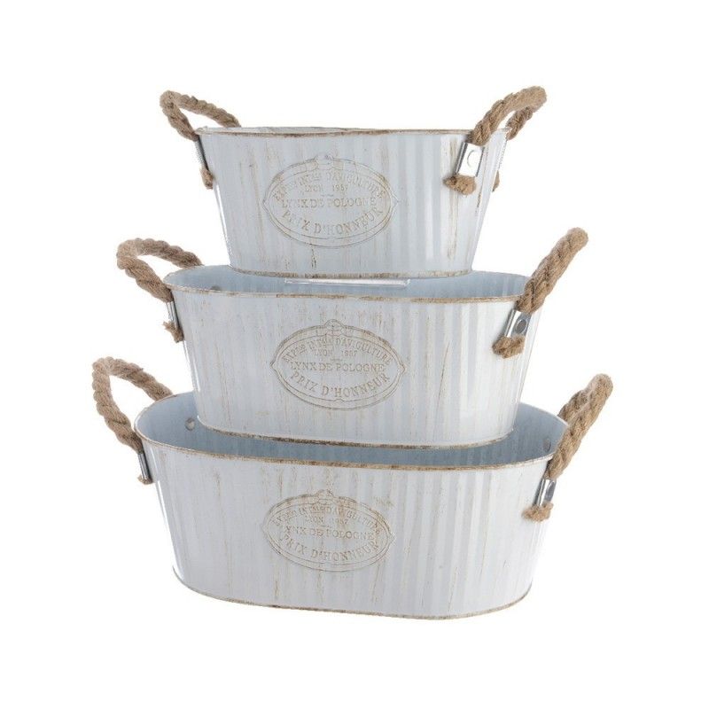Balde Oval de Zinco com Asa em Corda (Conjunto 3 unidades)