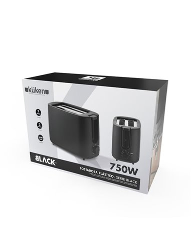 Tostadora Plástico 2 Ranuras 750W Negra Mate