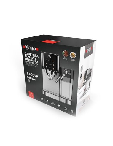 Cafetera Express Nespresso Kuken 20 Bares 1L Depósito Leche