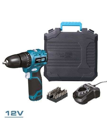 Kit maletín taladro percutor brushless 12 v con accesorios, bateria y cargador
