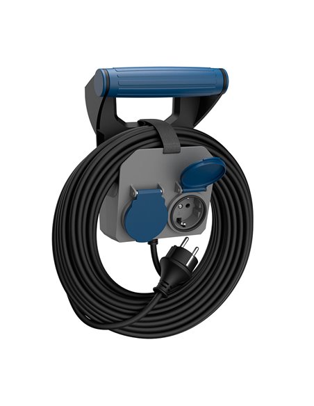 Prolongador expert de pared 2 tomas con tapa ip44 h05rr-f 4 g 1,5 mm² 16 a 230 v~ 10 m negro/gris/azul