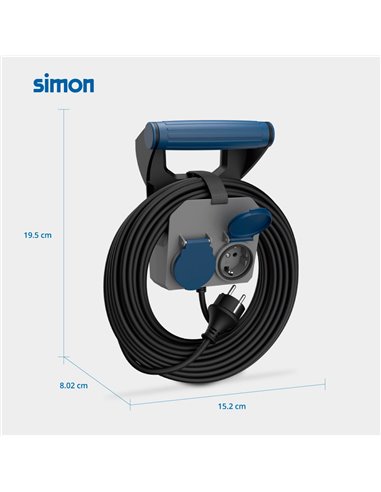 Prolongador expert de pared 2 tomas con tapa ip44 h05rr-f 4 g 1,5 mm² 16 a 230 v~ 10 m negro/gris/azul