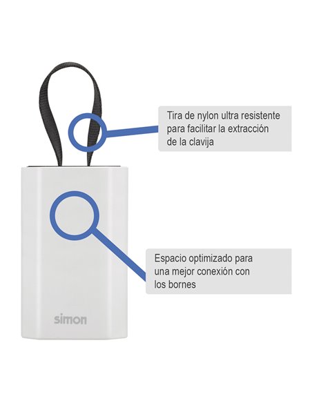 Base móvil 2p+tt schuko salida frontal 10 a 250 v~ facil extraccion blanca