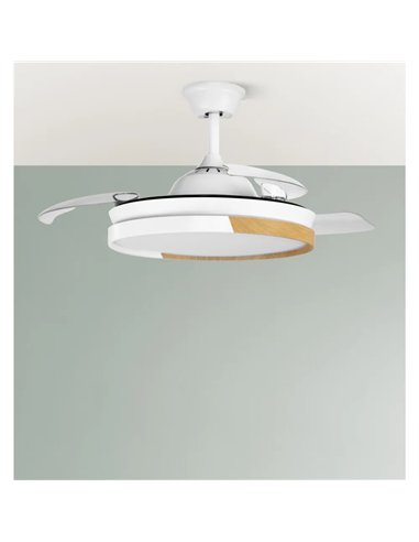 Ventilateur de Plafond Emperador DC 72W Blanc/Bois avec Pales Rétractables