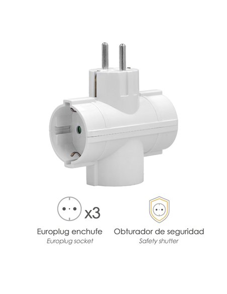 Adaptador Triple Schuko 16 A 250 V.