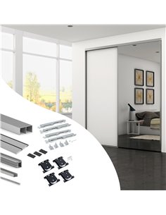 Emuca Kit de herrajes para armario de 2 puertas correderas y cierre suave Placard 74, modelo tirador Sharp, espesor 16mm, tabler