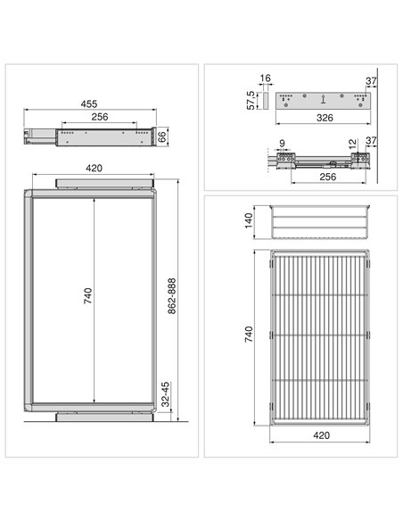 Emuca Kit de cajón de alambre y bastidor regulable Quartz para armarios, guías de cierre suave y extracción total, Módulo 90cm, 