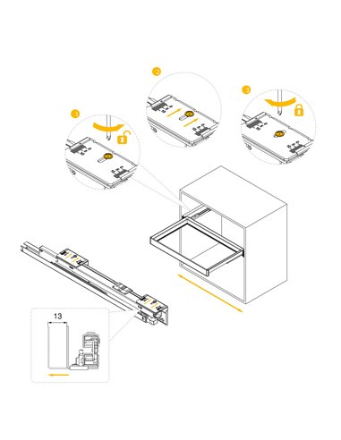 Emuca Kit de cajón de alambre y bastidor regulable Quartz para armarios, guías de cierre suave y extracción total, Módulo 90cm, 