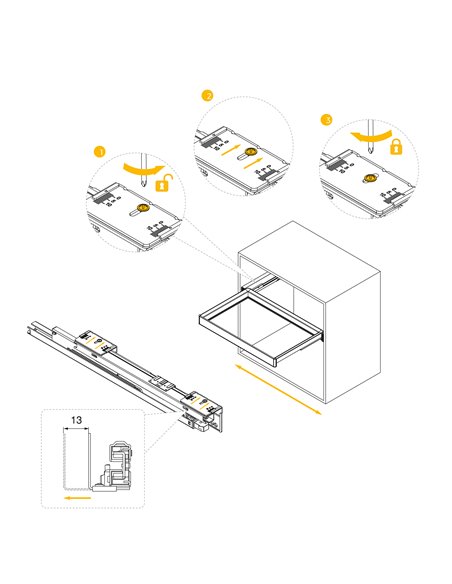 Emuca Kit de cajón de alambre y bastidor regulable Quartz para armarios, guías de cierre suave y extracción total, Módulo 90cm, 
