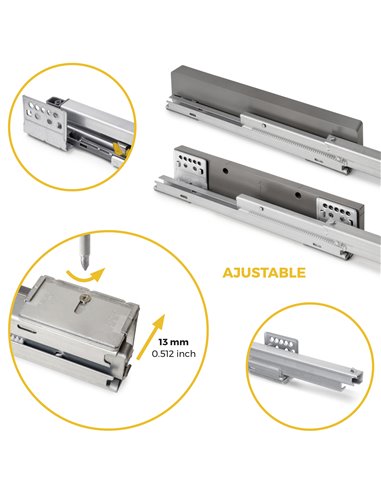 Emuca Kit de bandeja auxiliar, cesto y bastidor regulable Quartz para armarios, guías de cierre suave y extracción total, Módulo