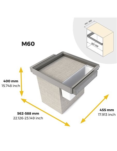 Emuca Kit de bandeja auxiliar, cesto y bastidor regulable Quartz para armarios, guías de cierre suave y extracción total, Módulo