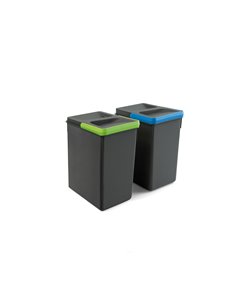 Emuca Kit de contenedores de reciclaje para cajón de cocina Recycle altura 266mm, 2x7litros, Plástico gris antracita