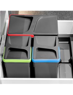 Emuca Kit de contenedores de reciclaje para cajón de cocina Recycle altura 266mm, 2x7litros, Plástico gris antracita 2