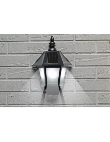 Aplique solar led, luz fria/efecto llama, ip44, negro