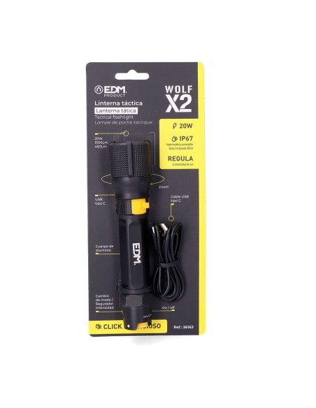 Linterna led táctica wolf x2 recargable 1500 lm / 450 lm ip67 ø4,0 x 17,8 cm