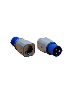 Adaptador cetac macho a schuko hembra, 2p+t, 250 v 16 a, azul y gris