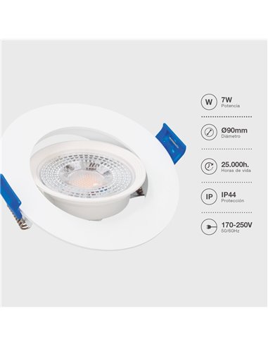 Aro basculante redondo empotrable LED Cumbo 7W 3000K Blanco