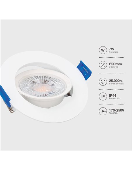 Aro basculante redondo empotrable LED Cumbo 7W 3000K Blanco