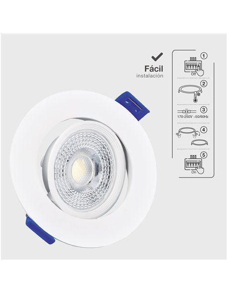 Aro basculante redondo empotrable LED Cumbo 7W 4000K Blanco