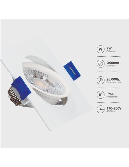 Aro basculante cuadrado empotrable LED Cumbo 7W 3000K Blanco