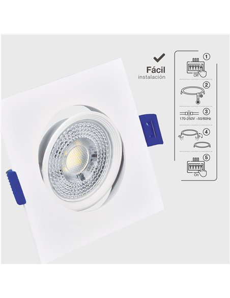 Aro basculante cuadrado empotrable LED Cumbo 7W 3000K Blanco