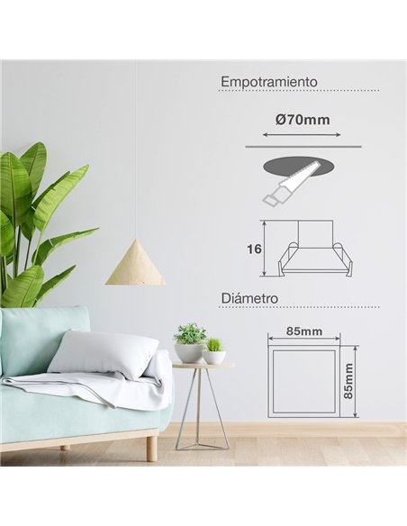 Aro basculante cuadrado empotrable LED Cumbo 7W 3000K Blanco
