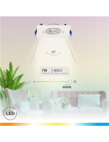 Aro basculante cuadrado empotrable LED Cumbo 7W 6500K Blanco
