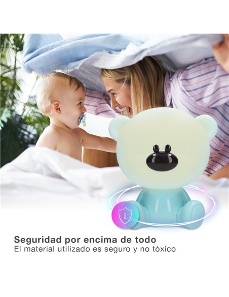 Luz de noche infantil LED Osito 5W RGB + luz día con altavoz y batería Azul