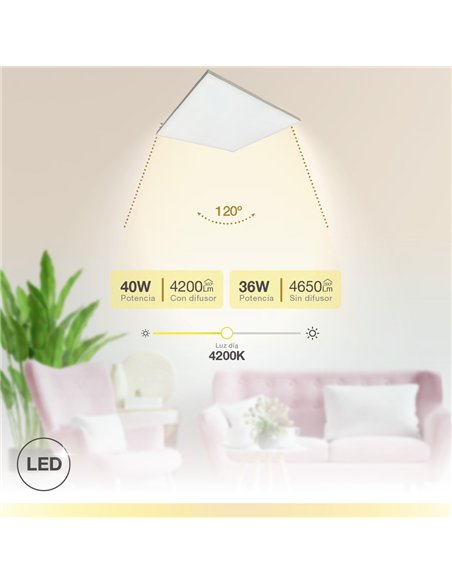 Panel empotrable LED Ubari 59,5x59,5cm 40W 4200K Sin marco