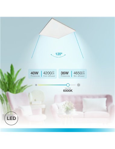 Panel empotrable LED Ubari 59,5x59,5cm 40W 6000K Sin marco