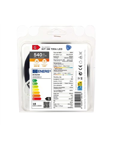 Kit 3M Tira de LED 6W/M IP20 2800K-3200K preparado