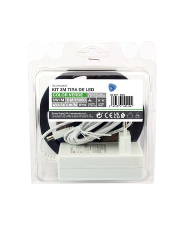 Kit 3M Tira de LED 6W/M IP20 Verde preparado