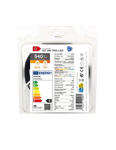 Kit 8M Tira de LED 6W/M IP20 2800K-3200K preparado