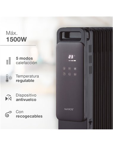 Radiador de aceite 9 elementos Durasil con mando Máx. 2000W