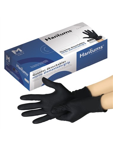Caja 50 guantes desechables de nitrilo diamantado/grip Negro - Talla M