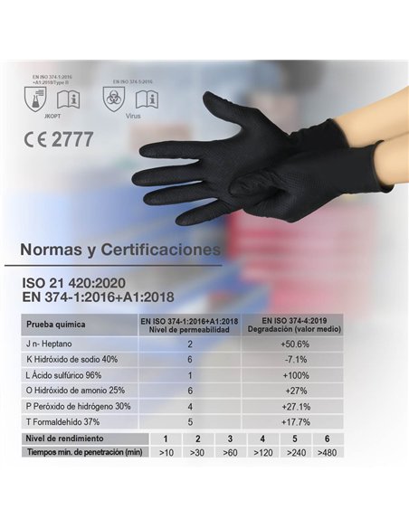 Caja 50 guantes desechables de nitrilo diamantado/grip Negro - Talla M